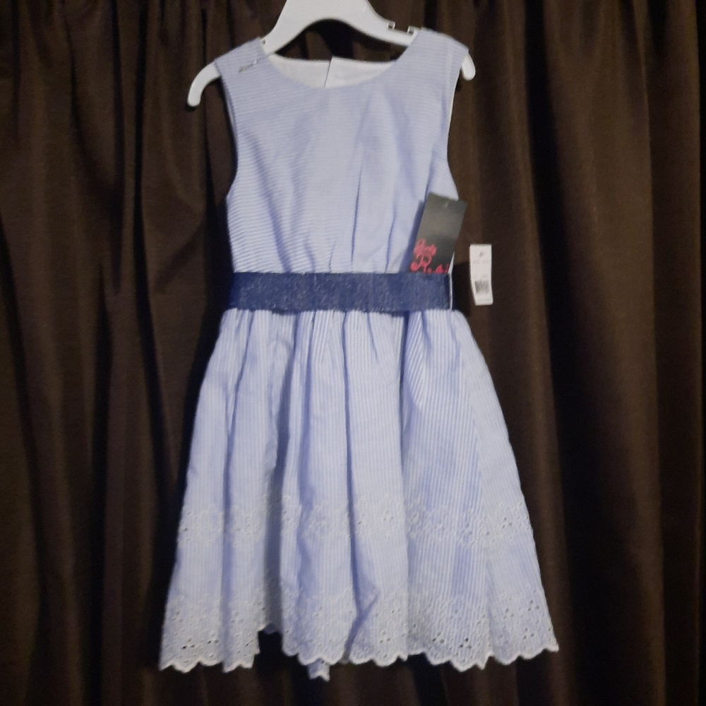 Girls Size 6 Girls Rule Blue and White Pin Stripe.